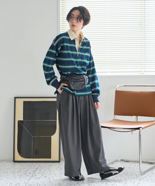 FREAK'S STORE(フリークスストア)の「FRUIT OF THE LOOM×FREAK'S STORE/フルーツオブザルーム 別注 ラガーシャツ/ラグビーシャツ(シャツ/ブラウス・レディース・チャコール/グレー/ネイビー・フリ-)」の5枚目の写真