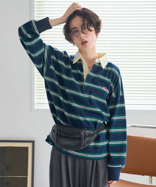 FREAK'S STORE(フリークスストア)の「FRUIT OF THE LOOM×FREAK'S STORE/フルーツオブザルーム 別注 ラガーシャツ/ラグビーシャツ(シャツ/ブラウス・レディース・チャコール/グレー/ネイビー・フリ-)」の14枚目の写真