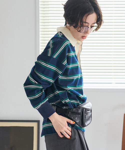 FREAK'S STORE(フリークスストア)の「FRUIT OF THE LOOM×FREAK'S STORE/フルーツオブザルーム 別注 ラガーシャツ/ラグビーシャツ(シャツ/ブラウス・レディース・チャコール/グレー/ネイビー・フリ-)」の16枚目の写真