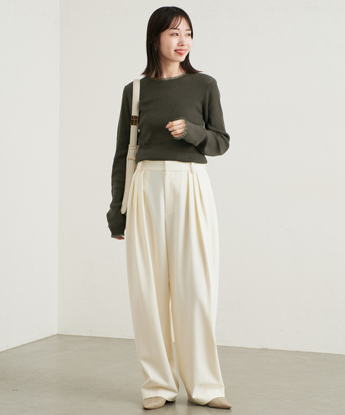 SLOBE IENA(スローブイエナ)の「《WEB限定/追加》シアーフリルリブニット(ニット/セーター・レディース・グレー/カーキ/ネイビー・FREE)」の7枚目の写真