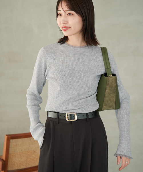 SLOBE IENA(スローブイエナ)の「《WEB限定/追加》シアーフリルリブニット(ニット/セーター・レディース・グレー/カーキ/ネイビー・FREE)」の9枚目の写真