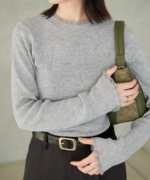 SLOBE IENA(スローブイエナ)の「《WEB限定/追加》シアーフリルリブニット(ニット/セーター・レディース・グレー/カーキ/ネイビー・FREE)」の10枚目の写真