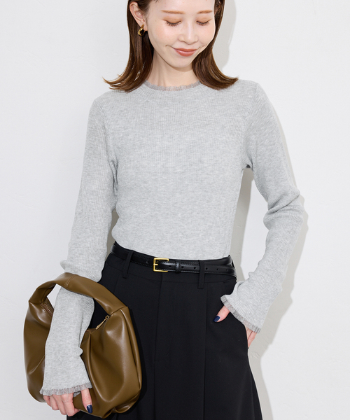 SLOBE IENA(スローブイエナ)の「《WEB限定/追加》シアーフリルリブニット(ニット/セーター・レディース・グレー/カーキ/ネイビー・FREE)」の16枚目の写真