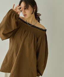 【Noka】2WAY衿レースぽこぽこシャーリングブラウス《WEB限定》