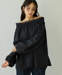【Noka】2WAY衿レースぽこぽこシャーリングブラウス《WEB限定》
