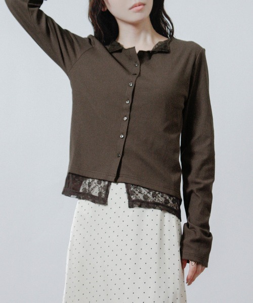 Social GIRL(ソーシャルガール)の「レース レイヤード リブカーディガン 長袖カーディガン ニットカーディガン(カーディガン/ボレロ・レディース・オフホワイト/ブラック/ブラウン・M)」の15枚目の写真