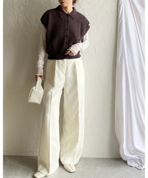 She's Closet（シーズクローゼット）の「フレンチスリーブ ショート丈 襟付き コクーンポロニットベスト（ベスト・レディース・チャコールグレー/ブラウン/アイボリー/レッド/ブラック・FREE）」の15枚目の写真