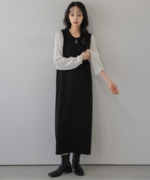 プリーツスリーブ Iラインワンピース/上品/ロング丈