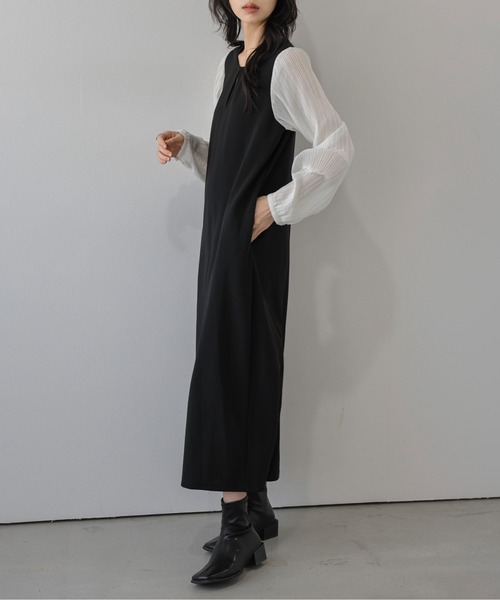La-gemme（ラジェム）の「プリーツスリーブ Iラインワンピース/上品/ロング丈（ワンピース・レディース・ブラウン/ネイビー/ブラック・フリー）」の5枚目の写真