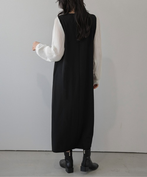 La-gemme（ラジェム）の「プリーツスリーブ Iラインワンピース/上品/ロング丈（ワンピース・レディース・ブラウン/ネイビー/ブラック・フリー）」の6枚目の写真