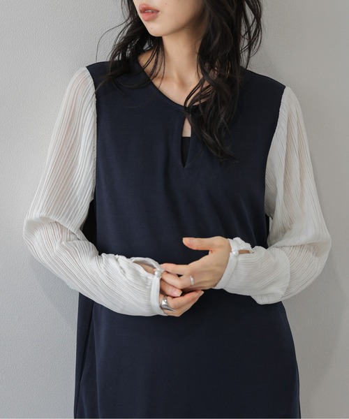 La-gemme（ラジェム）の「プリーツスリーブ Iラインワンピース/上品/ロング丈（ワンピース・レディース・ブラウン/ネイビー/ブラック・フリー）」の13枚目の写真