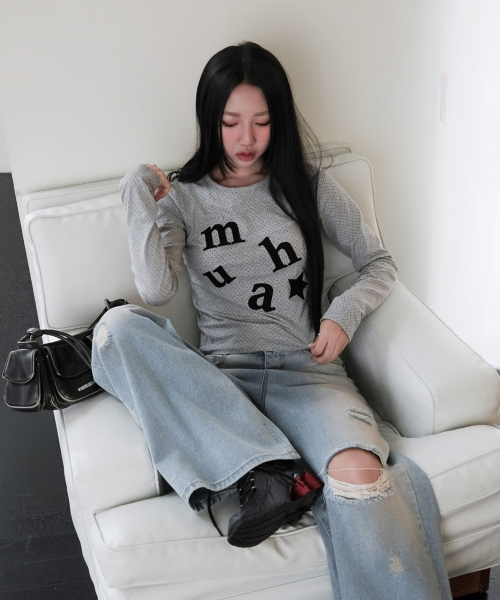 muahmuah（ムーアムーア）の「ドットパッチロゴ 長袖Tシャツ [グレー]（Tシャツ/カットソー・レディース・その他・FREE）」の2枚目の写真