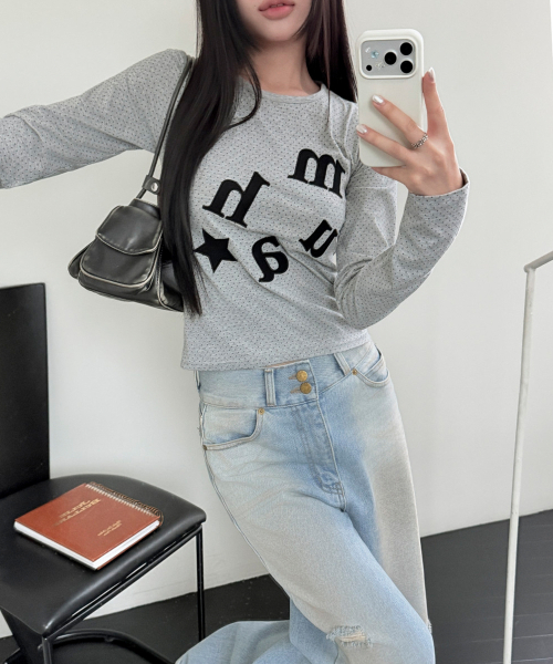 muahmuah（ムーアムーア）の「ドットパッチロゴ 長袖Tシャツ [グレー]（Tシャツ/カットソー・レディース・その他・FREE）」の3枚目の写真