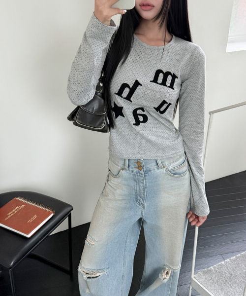 muahmuah（ムーアムーア）の「ドットパッチロゴ 長袖Tシャツ [グレー]（Tシャツ/カットソー・レディース・その他・FREE）」の4枚目の写真