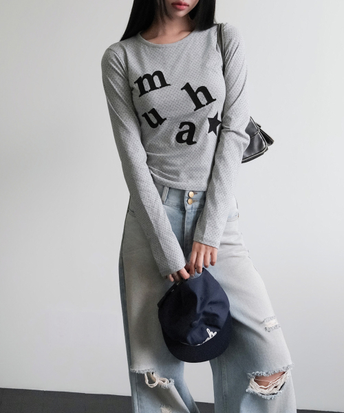 muahmuah（ムーアムーア）の「ドットパッチロゴ 長袖Tシャツ [グレー]（Tシャツ/カットソー・レディース・その他・FREE）」の8枚目の写真