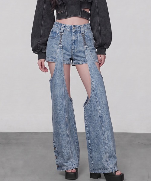 DURAS(デュラス)の「2WAYセパレートデニムパンツ(デニムパンツ・レディース・ブラック/インディゴブルー・M-L/S-M)」の2枚目の写真