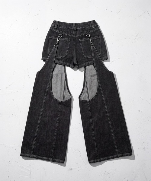 DURAS(デュラス)の「2WAYセパレートデニムパンツ(デニムパンツ・レディース・ブラック/インディゴブルー・M-L/S-M)」の3枚目の写真