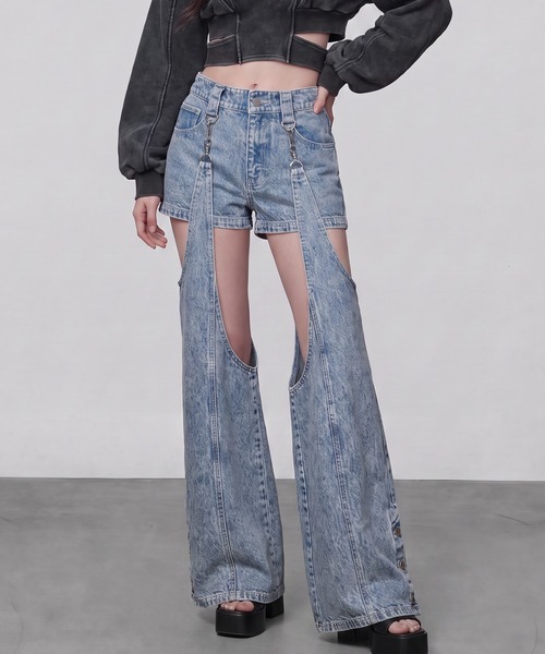 DURAS(デュラス)の「2WAYセパレートデニムパンツ(デニムパンツ・レディース・ブラック/インディゴブルー・M-L/S-M)」の12枚目の写真