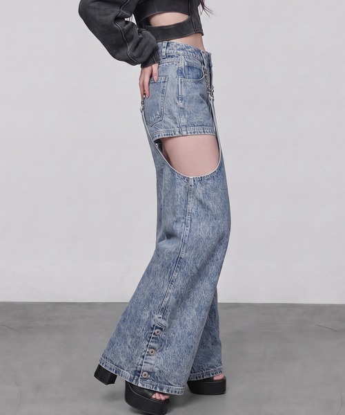 DURAS(デュラス)の「2WAYセパレートデニムパンツ(デニムパンツ・レディース・ブラック/インディゴブルー・M-L/S-M)」の7枚目の写真