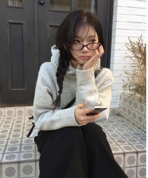 モルカフードボタンハイネックニットカーディガン