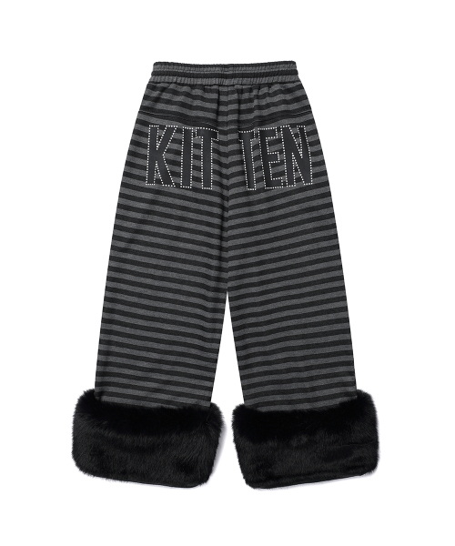 Cavish（カビシ）の「STRIPED FUR KITTEN WIDE SWEAT PANTS BLACK(CV2GFFPA01A)（スウェットパンツ・レディース・ブラック・SMALL/MEDIUM）」の5枚目の写真