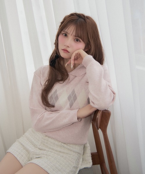 TITTY&CO.(ティティーアンドコー)の「クラシカルアーガイルニット(ニット/セーター・レディース・ネイビー/ベージュ/グレー/ピンク・FREE)」の10枚目の写真