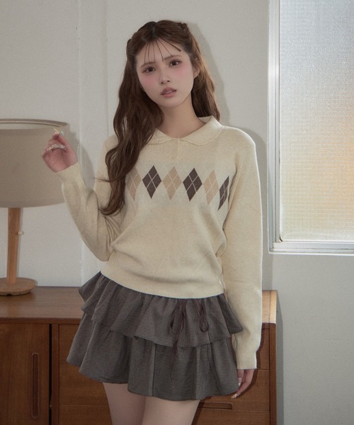TITTY&CO.(ティティーアンドコー)の「クラシカルアーガイルニット(ニット/セーター・レディース・ネイビー/ベージュ/グレー/ピンク・FREE)」の17枚目の写真