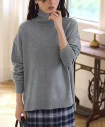 ハイネックプレミアムカシミヤタッチスリットオーバーニット