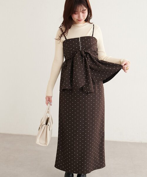 natural couture(ナチュラルクチュール)の「<osono>2WAYビスチェ付きスカート(スカート・レディース・その他1/ブラウン/チャコールグレー・MEDIUM/LARGE)」の6枚目の写真
