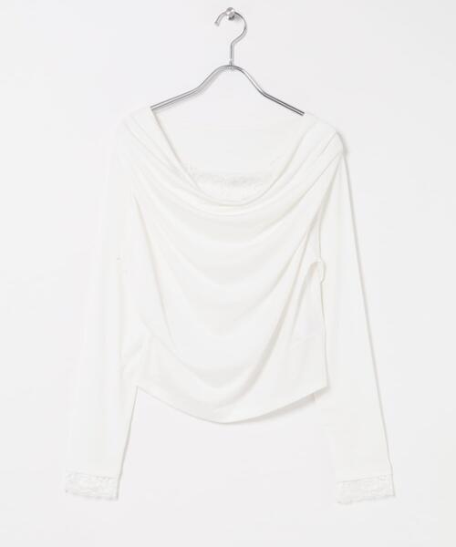 SENSE OF PLACE by URBAN RESEARCH（センスオブプレイスバイアーバンリサーチ）の「レースレイヤードドレープトップ（Tシャツ/カットソー・レディース・ピンク/オフホワイト/チャコールグレー・ONE）」の4枚目の写真