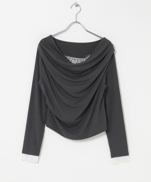 SENSE OF PLACE by URBAN RESEARCH（センスオブプレイスバイアーバンリサーチ）の「レースレイヤードドレープトップ（Tシャツ/カットソー・レディース・ピンク/オフホワイト/チャコールグレー・ONE）」の6枚目の写真