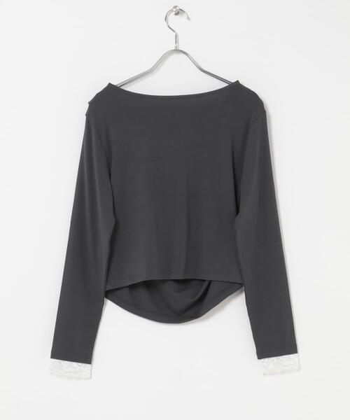 SENSE OF PLACE by URBAN RESEARCH（センスオブプレイスバイアーバンリサーチ）の「レースレイヤードドレープトップ（Tシャツ/カットソー・レディース・ピンク/オフホワイト/チャコールグレー・ONE）」の8枚目の写真