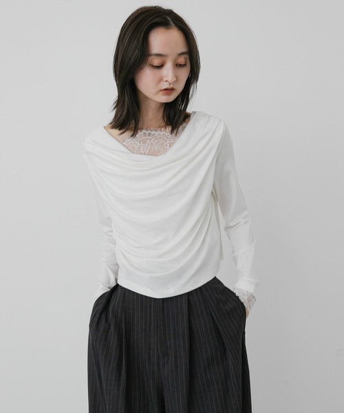 SENSE OF PLACE by URBAN RESEARCH（センスオブプレイスバイアーバンリサーチ）の「レースレイヤードドレープトップ（Tシャツ/カットソー・レディース・ピンク/オフホワイト/チャコールグレー・ONE）」の13枚目の写真