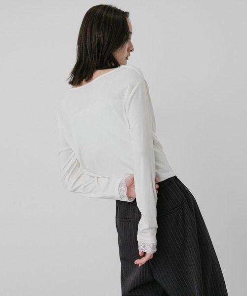 SENSE OF PLACE by URBAN RESEARCH（センスオブプレイスバイアーバンリサーチ）の「レースレイヤードドレープトップ（Tシャツ/カットソー・レディース・ピンク/オフホワイト/チャコールグレー・ONE）」の14枚目の写真