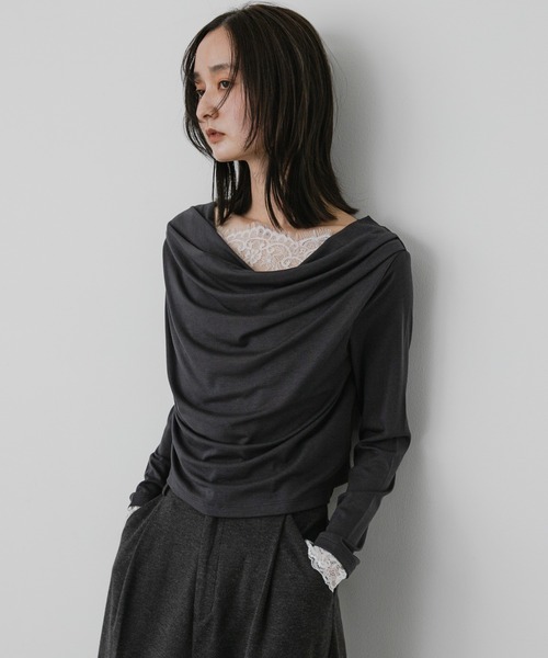 SENSE OF PLACE by URBAN RESEARCH（センスオブプレイスバイアーバンリサーチ）の「レースレイヤードドレープトップ（Tシャツ/カットソー・レディース・ピンク/オフホワイト/チャコールグレー・ONE）」の16枚目の写真