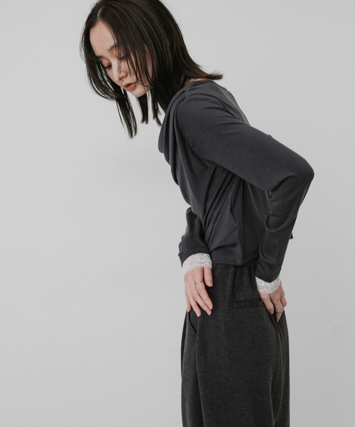 SENSE OF PLACE by URBAN RESEARCH（センスオブプレイスバイアーバンリサーチ）の「レースレイヤードドレープトップ（Tシャツ/カットソー・レディース・ピンク/オフホワイト/チャコールグレー・ONE）」の17枚目の写真