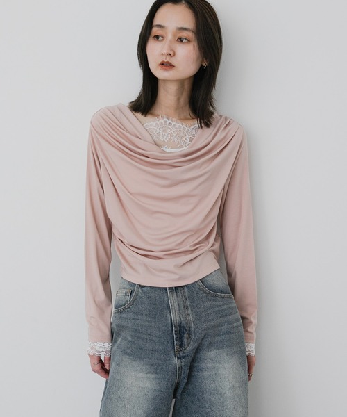 SENSE OF PLACE by URBAN RESEARCH（センスオブプレイスバイアーバンリサーチ）の「レースレイヤードドレープトップ（Tシャツ/カットソー・レディース・ピンク/オフホワイト/チャコールグレー・ONE）」の20枚目の写真