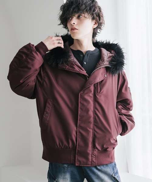 Rocky Monroe(ロッキーモンロー)の「オーバーサイズ DEWSPO N-2Bフライトミリタリー中綿ジャケット/ファーフードブルゾン(ミリタリージャケット・メンズ・ブラック/ホワイト/カーキ/ネイビー/ワイン・XL/M/L)」の5枚目の写真