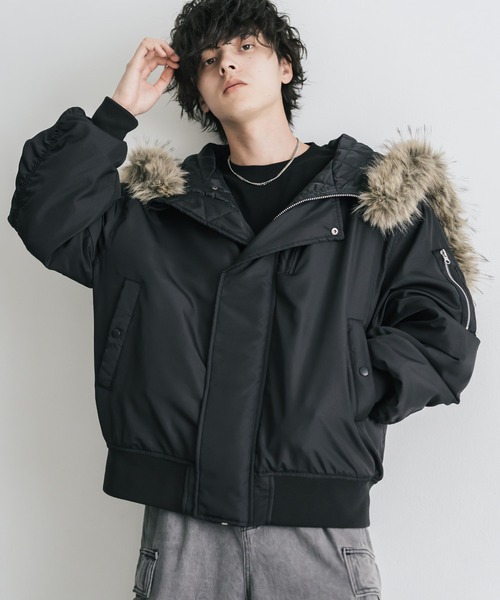 Rocky Monroe(ロッキーモンロー)の「オーバーサイズ DEWSPO N-2Bフライトミリタリー中綿ジャケット/ファーフードブルゾン(ミリタリージャケット・メンズ・ブラック/ホワイト/カーキ/ネイビー/ワイン・XL/M/L)」の10枚目の写真