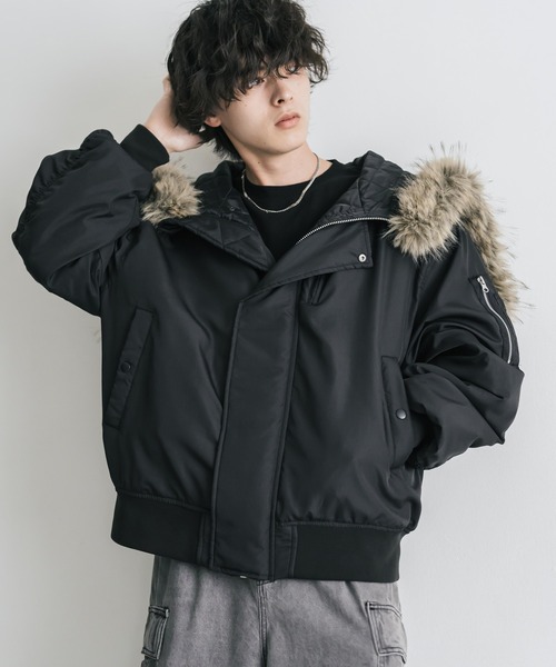 Rocky Monroe(ロッキーモンロー)の「オーバーサイズ DEWSPO N-2Bフライトミリタリー中綿ジャケット/ファーフードブルゾン(ミリタリージャケット・メンズ・ブラック/ホワイト/カーキ/ネイビー/ワイン・XL/M/L)」の11枚目の写真