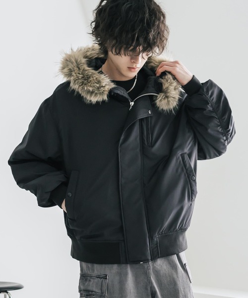 Rocky Monroe(ロッキーモンロー)の「オーバーサイズ DEWSPO N-2Bフライトミリタリー中綿ジャケット/ファーフードブルゾン(ミリタリージャケット・メンズ・ブラック/ホワイト/カーキ/ネイビー/ワイン・XL/M/L)」の12枚目の写真