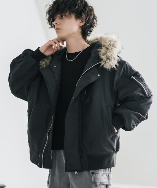 Rocky Monroe(ロッキーモンロー)の「オーバーサイズ DEWSPO N-2Bフライトミリタリー中綿ジャケット/ファーフードブルゾン(ミリタリージャケット・メンズ・ブラック/ホワイト/カーキ/ネイビー/ワイン・XL/M/L)」の15枚目の写真