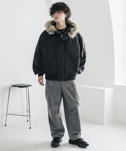 Rocky Monroe(ロッキーモンロー)の「オーバーサイズ DEWSPO N-2Bフライトミリタリー中綿ジャケット/ファーフードブルゾン(ミリタリージャケット・メンズ・ブラック/ホワイト/カーキ/ネイビー/ワイン・XL/M/L)」の18枚目の写真
