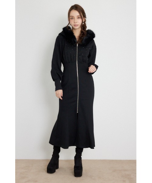 rienda(リエンダ)の「ショールカラーフードマーメイドカットワンピース 秋服 冬服(ワンピース・レディース・ホワイト/ベージュ/ブラック・SMALL/MEDIUM)」の2枚目の写真