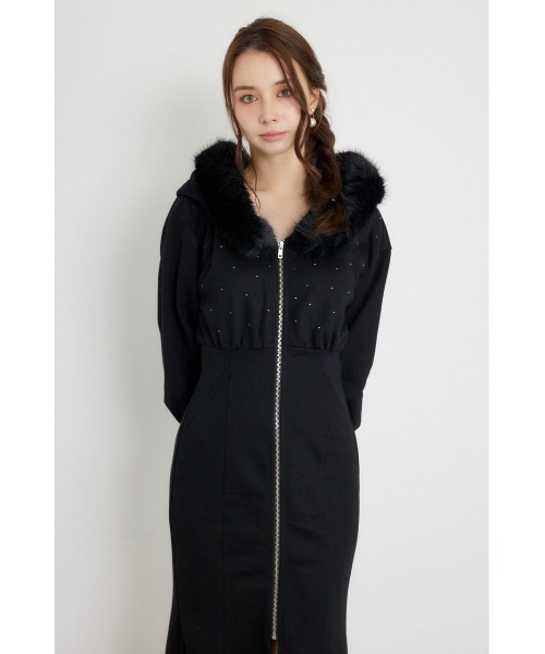 rienda(リエンダ)の「ショールカラーフードマーメイドカットワンピース 秋服 冬服(ワンピース・レディース・ホワイト/ベージュ/ブラック・SMALL/MEDIUM)」の7枚目の写真