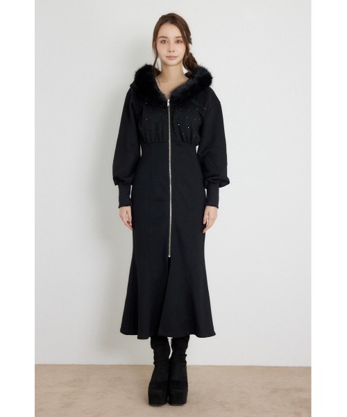 rienda(リエンダ)の「ショールカラーフードマーメイドカットワンピース 秋服 冬服(ワンピース・レディース・ホワイト/ベージュ/ブラック・SMALL/MEDIUM)」の10枚目の写真