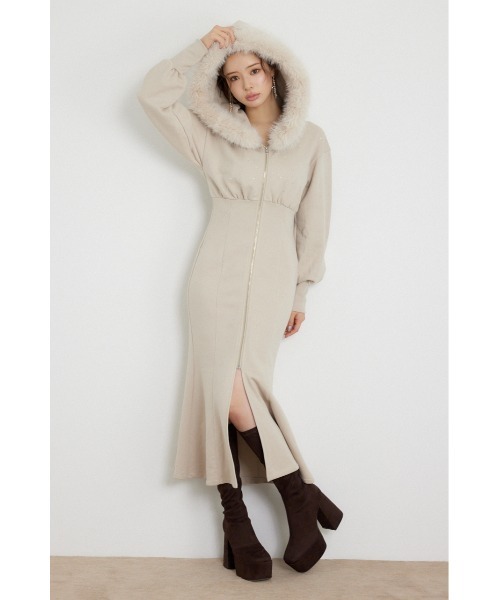 rienda(リエンダ)の「ショールカラーフードマーメイドカットワンピース 秋服 冬服(ワンピース・レディース・ホワイト/ベージュ/ブラック・SMALL/MEDIUM)」の13枚目の写真