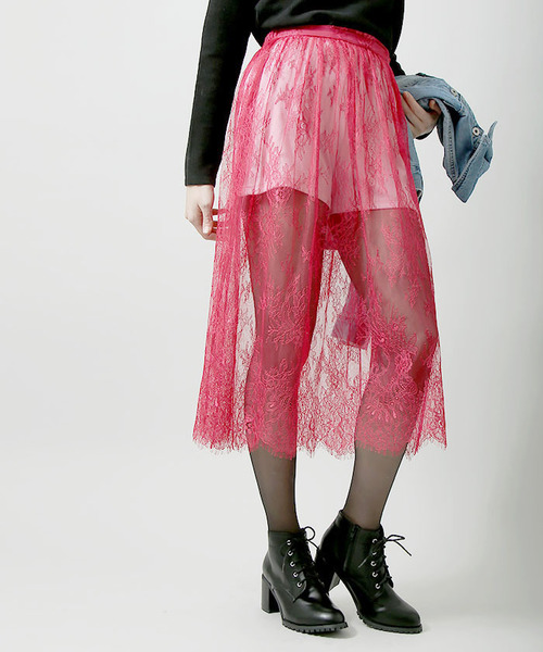 WEGO(ウィゴー)の「WEGO/2WAYシアーレースギャザースカート(スカート・レディース・ピンク/ホワイト/イエロー/ブラック/サックスブルー・FREE)」の5枚目の写真