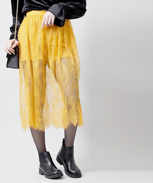 WEGO(ウィゴー)の「WEGO/2WAYシアーレースギャザースカート(スカート・レディース・ピンク/ホワイト/イエロー/ブラック/サックスブルー・FREE)」の4枚目の写真