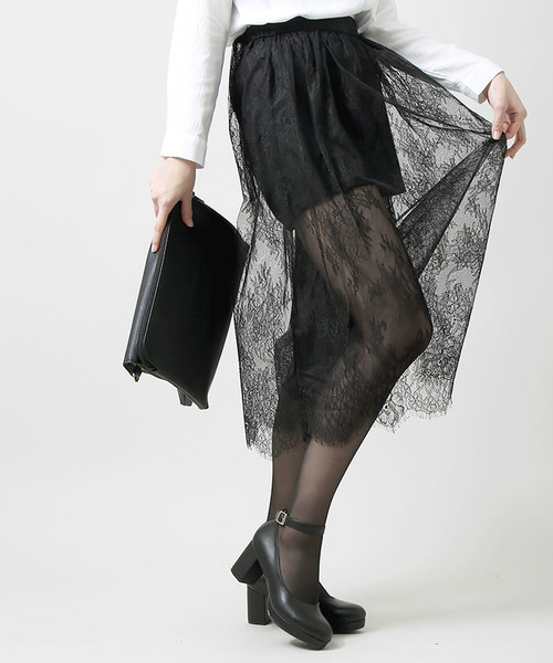 WEGO(ウィゴー)の「WEGO/2WAYシアーレースギャザースカート(スカート・レディース・ピンク/ホワイト/イエロー/ブラック/サックスブルー・FREE)」の2枚目の写真